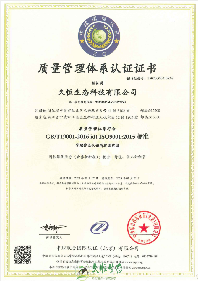 合肥新站质量管理体系ISO9001证书